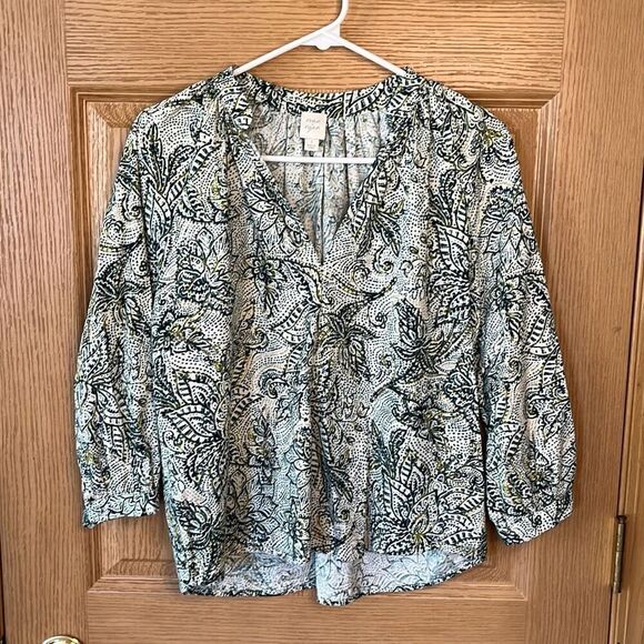 Roan + Ryan Evereve Cassidy Raglan Printed Blouse Top Small - Picture 2 of 6